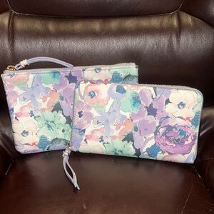 NWOT Indigo Pastel Floral Wallet + Pouch